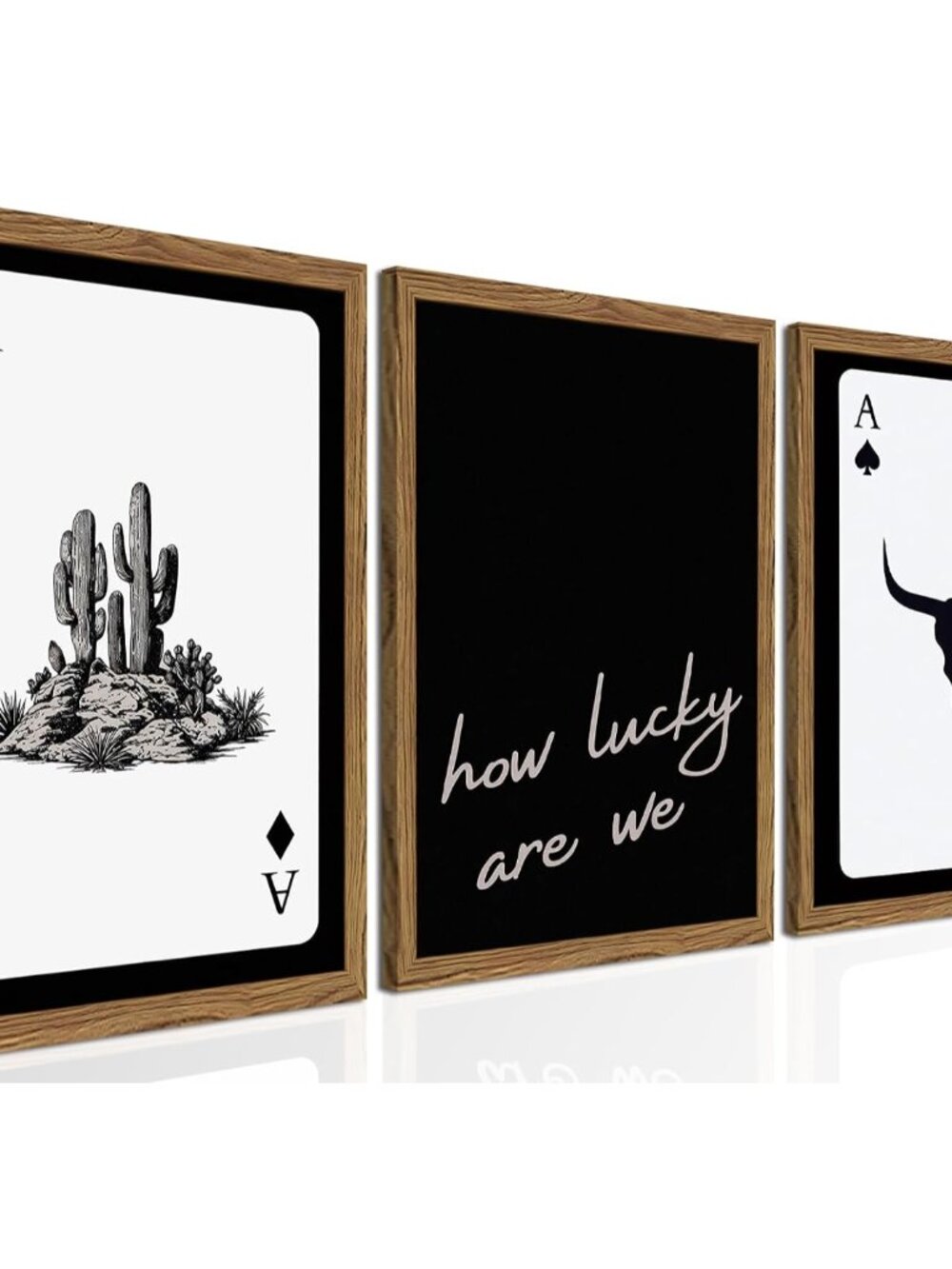 Western Wall Art Set of 3, Southwestern Cowboy Playing Card Wall Decor, Longhorn